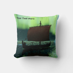 Viking Ship And Northern Lights Throw Pillow