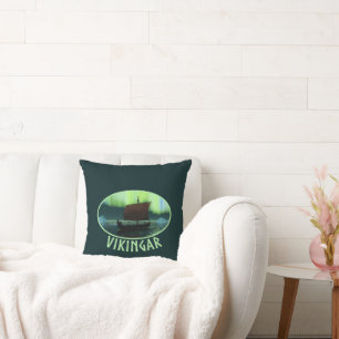 Viking Ship And Northern Lights Throw Pillow