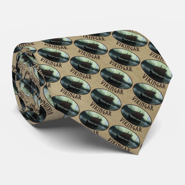 Viking Ship And Northern Lights Tie (Rolled)