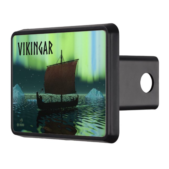 Viking Ship And Northern Lights Trailer Hitch Cover (Left)