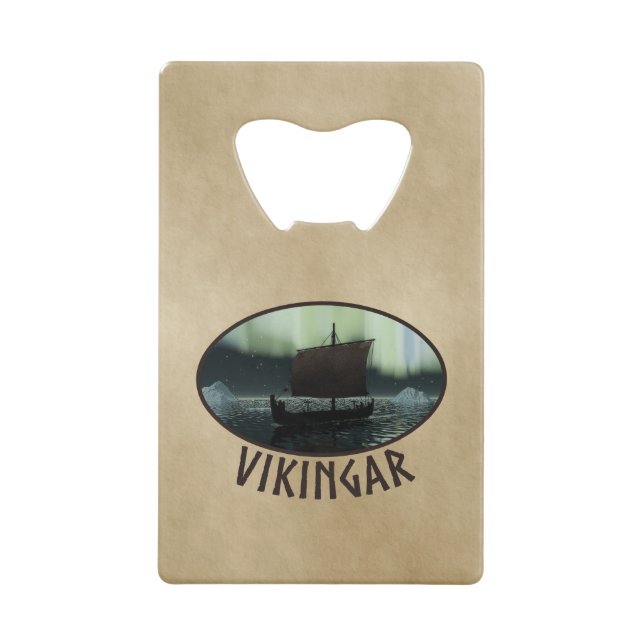 Viking Ship And Northern Lights Wallet Bottle Opener (Front)
