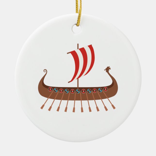 Viking Ship Ceramic Ornament (Front)