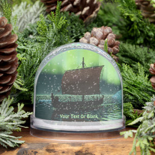 Viking Ship Inder Northern Lights Snowglobe