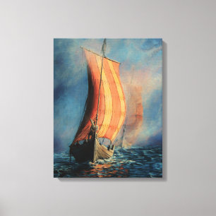 Viking ship on Sea/Ocean in mist fog, sailing Canvas Print