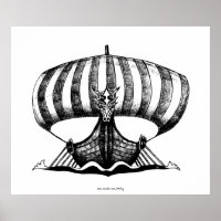 Viking ship pen ink drawing art poster
