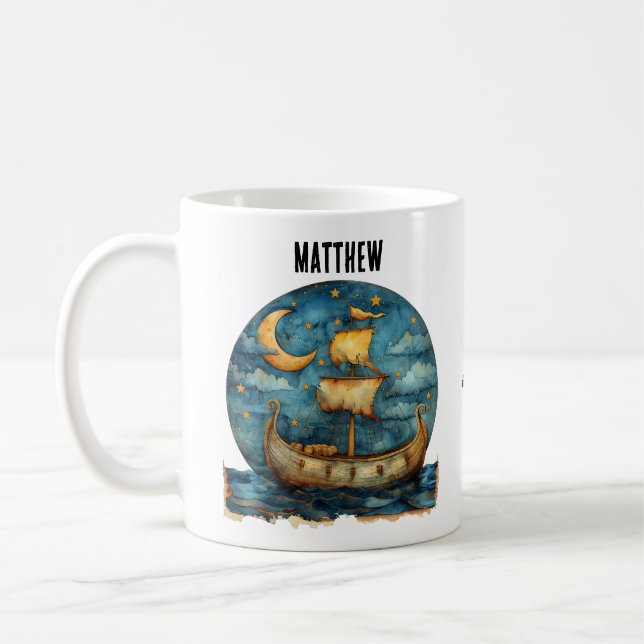 Viking Ship Personalized Coffee Mug (Left)