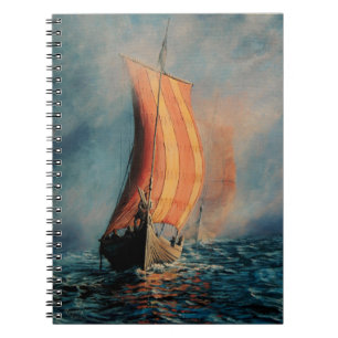 Viking ship sailing on Sea/Ocean in fog, long boat Notebook