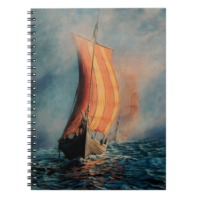Viking ship sailing on Sea/Ocean in fog, long boat Notebook (Front)