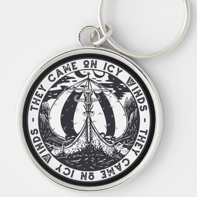 Viking Ship Scandinavian History Design Keychain (Front)
