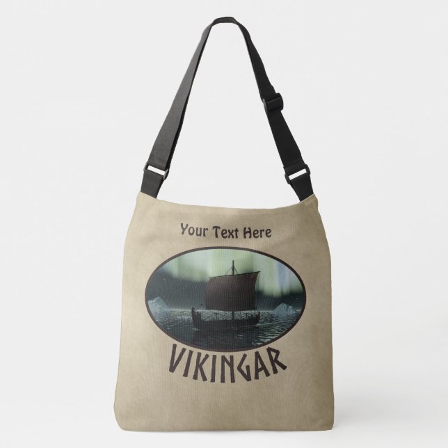Viking Ship Under Northern Lights Crossbody Bag (Front)