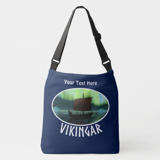Viking Ship Under Northern Lights Crossbody Bag (Front)