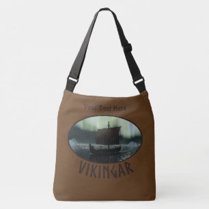 Viking Ship Under Northern Lights Crossbody Bag