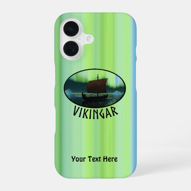 Viking Ship Under Northern Lights iPhone 16 Case (Back)
