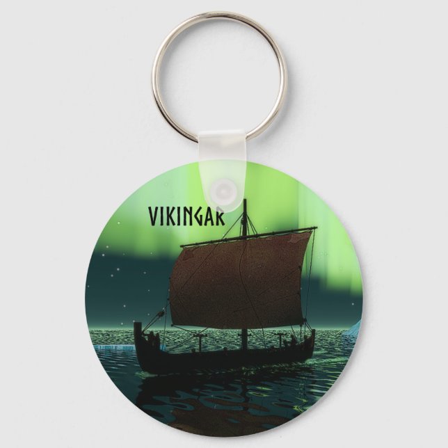 Viking Ship Under Northern Lights Keychain (Front)