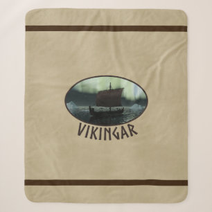 Viking Ship Under Northern Lights Sherpa Blanket