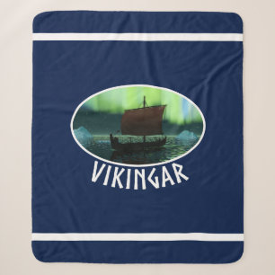 Viking Ship Under Northern Lights Sherpa Blanket