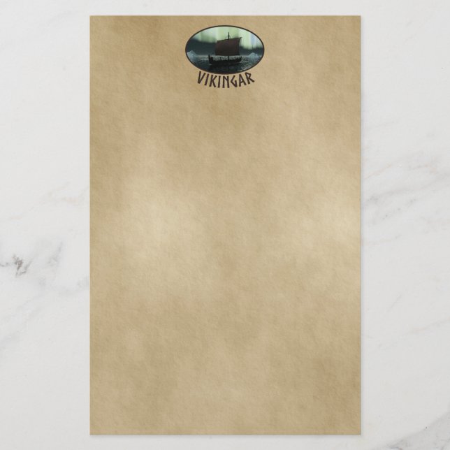 Viking Ship Under Northern Lights Stationery (Front)