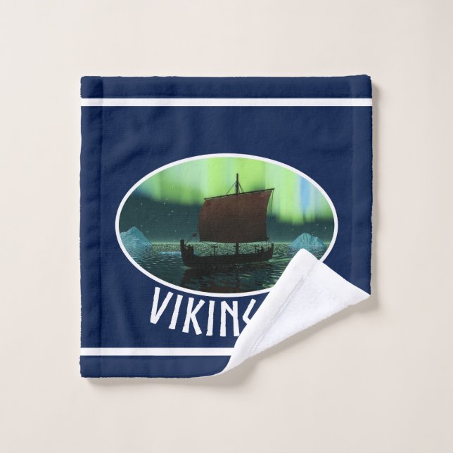Viking Ship Under Northern Lights Wash Cloth (Wash Cloth)