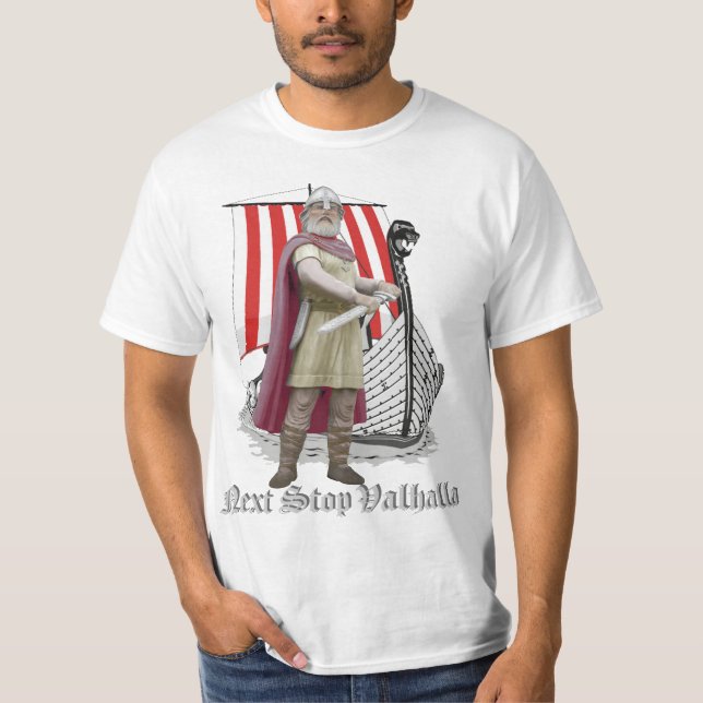 viking ship with norsemen warrior tshirt light (Front)