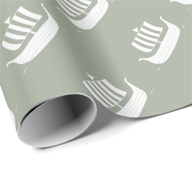Viking ships with custom background colour wrapping paper (Roll Corner)