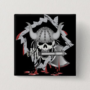 Viking Skull 2 Inch Square Button