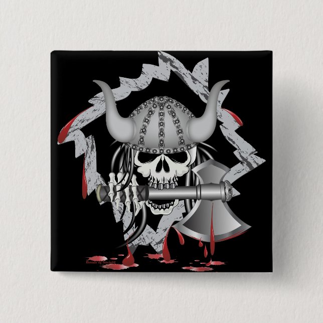 Viking Skull 2 Inch Square Button (Front)