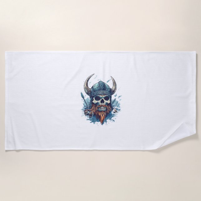 Viking Skull Berserker Beach Towel (Front)