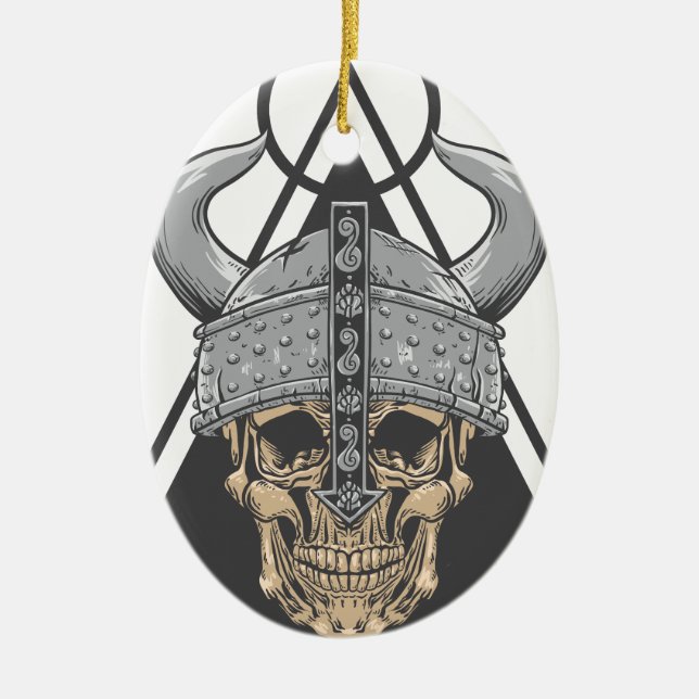Viking Skull Ceramic Ornament (Front)