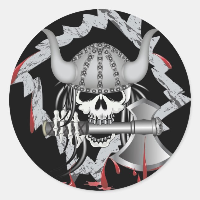 Viking Skull Classic Round Sticker (Front)