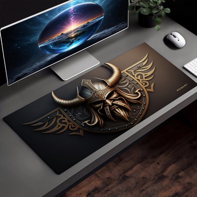 Viking Soldier Wearing Copper Helmet With Horns 3D Desk Mat (Creator Uploaded)
