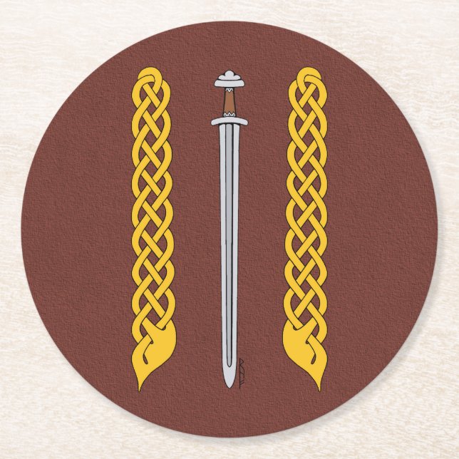 Viking Sword and Plaitwork Round Paper Coaster (Front)