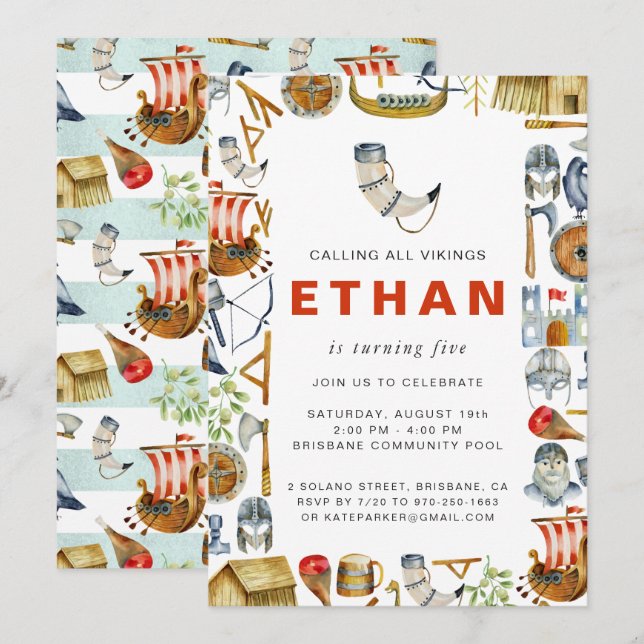 Viking Themed Birthday Party Invitation (Front/Back)
