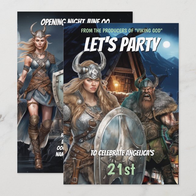 Viking themed norse warriors medieval men women invitation (Front/Back)