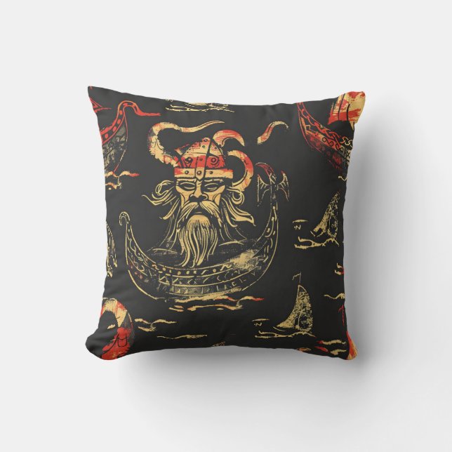 Viking Themed Ocean Scene Throw Pillow (Front)