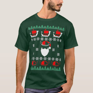 Viking Ugly Christmas  Santa Ships Viking Hat  T-Shirt