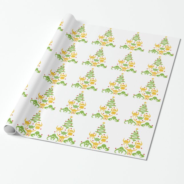 Viking Valhalla Christmas Tree Wrapping Paper (Unrolled)