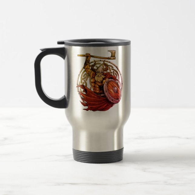 Viking Valhalla Warrior Travel Mug (Left)