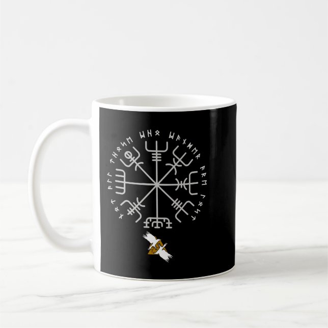 Viking Vegvisir Rune And Raven Coffee Mug (Left)