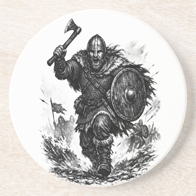 Viking Warrior Charge – Ink Battle Coaster (Front)