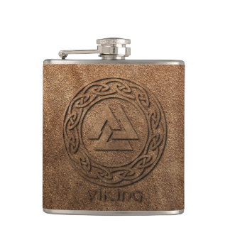 Viking Warrior Leather Print Hip Flask