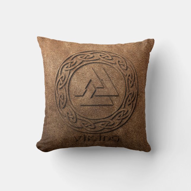 Viking Warrior Leather Print Throw Pillow (Front)