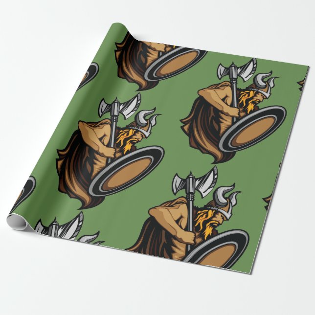 Viking Warrior Norse Barbarian with Axe and Shield Wrapping Paper (Unrolled)