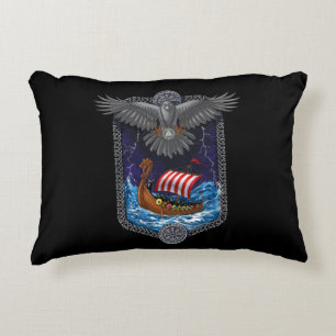 Viking Warrior Ship Raven Accent Pillow