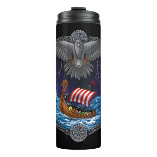 Viking Warrior Ship Raven Thermal Tumbler
