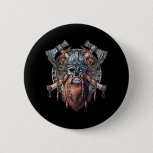 Viking Warrior Skull 2 Inch Round Button