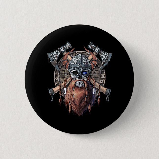 Viking Warrior Skull 2 Inch Round Button (Front)