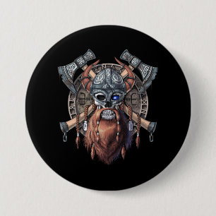 Viking Warrior Skull 3 Inch Round Button
