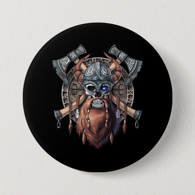 Viking Warrior Skull 3 Inch Round Button (Front)