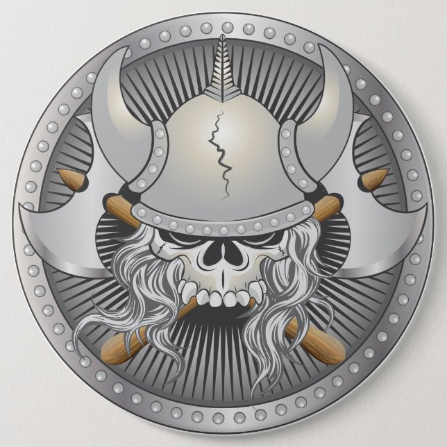 Viking Warrior Skull 6 Inch Round Button (Front)