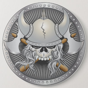 Viking Warrior Skull 6 Inch Round Button